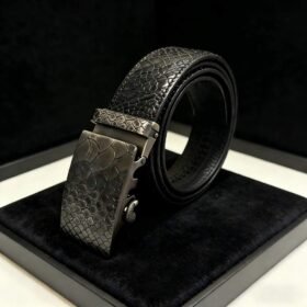 Snake-pattern alloy automatic buckle fashion business crocodile leather men’s belt