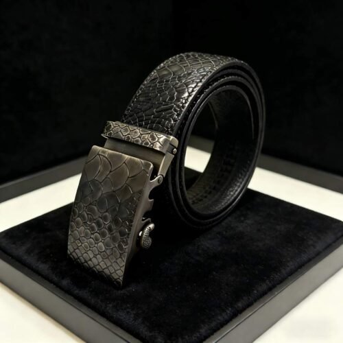 Snake-pattern alloy automatic buckle fashion business crocodile leather men’s belt