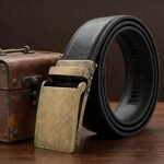 Men's Automatic Ratchet Belt - Bronze Alloy Buckle with Durable Leather Strap | Wholesale Supplier DC8654 - Image 5