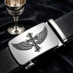 Wholesale Men's Ratchet Leather Belt with Engraved Cross Wings - DC8685 - Image 2