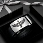 Wholesale Men's Ratchet Leather Belt with Engraved Cross Wings - DC8685 - Image 4