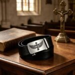Wholesale Men's Ratchet Leather Belt with Engraved Cross Wings - DC8685 - Image 5