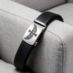Wholesale Men's Ratchet Leather Belt with Engraved Cross Wings - DC8685 - Image 9