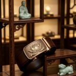 Wholesale Lotus Flower Automatic Belt – Zen Style Ratchet Buckle, Premium Leather DC8677 - Image 2