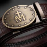 Bonitogo Men’s Luxury Ratchet Leather Belt – Brown Crocodile Pattern with Religious Symbol Buckle DC8680 - Image 9
