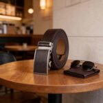 Wholesale Men's Leather Ratchet Belt with Matching Textured Buckle 8696 - Image 3