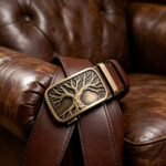 [Wholesale] Tree of Life Leather Belt – Antique Brass Buckle, Automatic Ratchet Style DC-8679 - Image 3