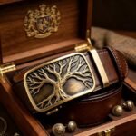 [Wholesale] Tree of Life Leather Belt – Antique Brass Buckle, Automatic Ratchet Style DC-8679 - Image 2