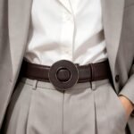 Wholesale Men's Minimalist Round Buckle Ratchet Belt Genuine Leather DC8683 - Image 10