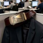Wholesale Men's Designer Automatic Buckle Belt – Brown Leather with Lighthouse Embossed Plaque DC86144 - Image 4